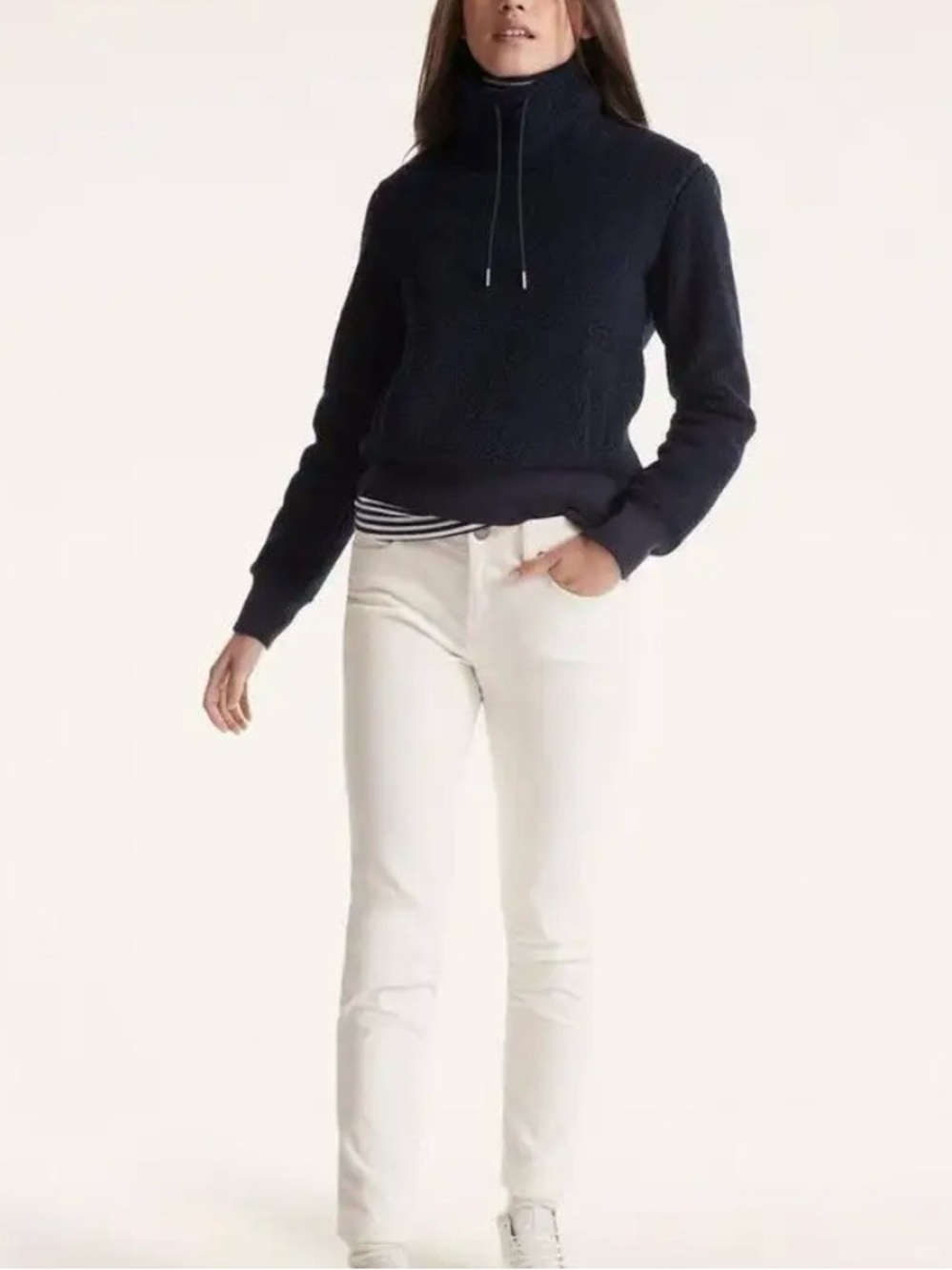 Brooks Brothers Plush Teddy Fleece Funnel Neck Pullover in Navy Blue